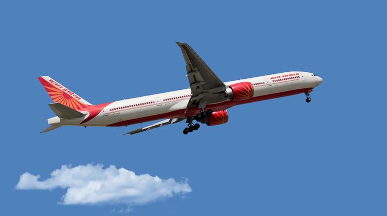Chicago, USA - May 5, 2019: A Boeing 777-300 aircraft of Air India Airlines landing at O'Hare International Airport.